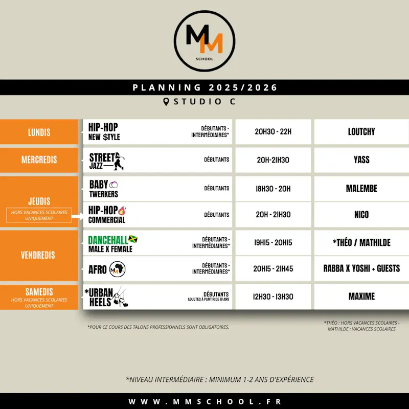 PLANNING DES COURS