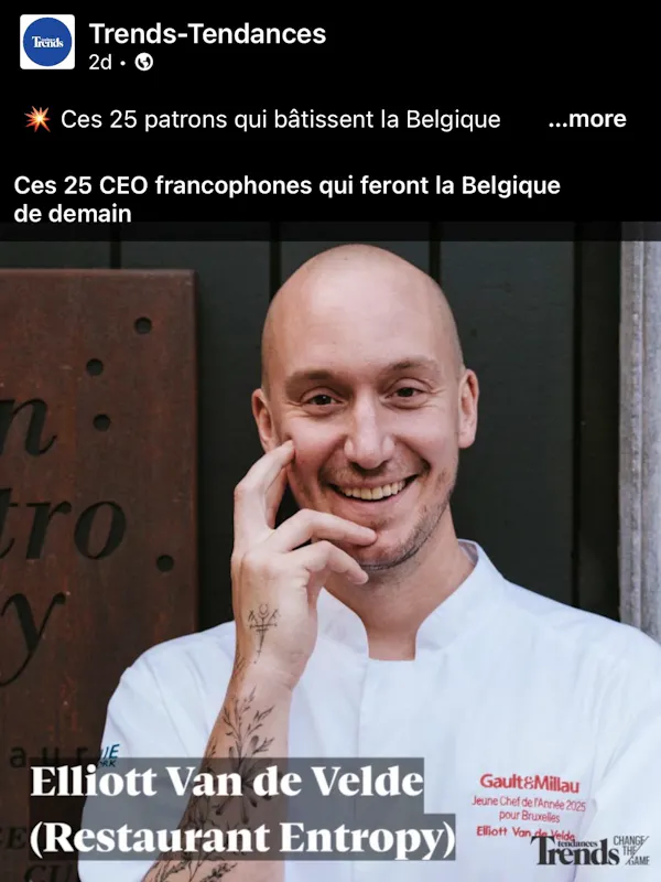 Elliott Van de Velde, named amongst 50 personalities of tomorrow for Belgium (Trends)