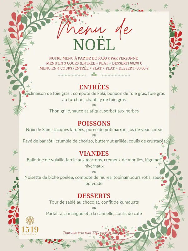 🎄 Menus des Fêtes au 1519 Restaurant ✨