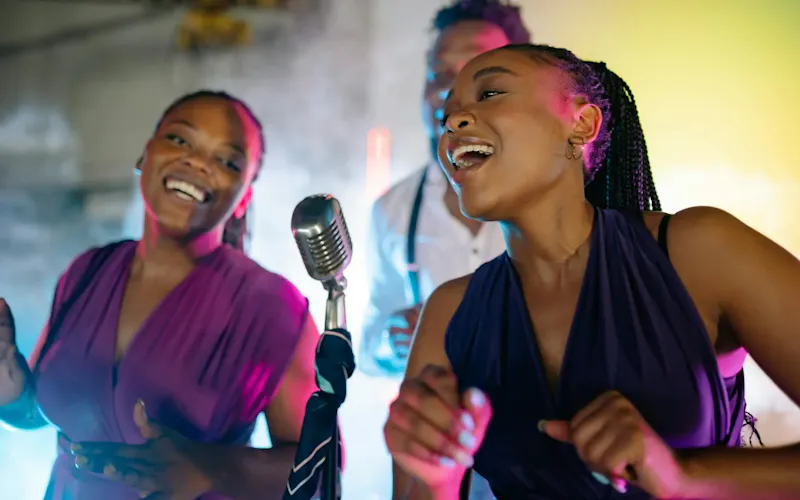 Image of Ristorante Limone Energetic live performance by African American singers with vintage microphone, vibrant lighting. | Photo by Yan Krukau, on https://www.pexels.com/@yankrukov?utm_source=centralapp&utm_medium=referral