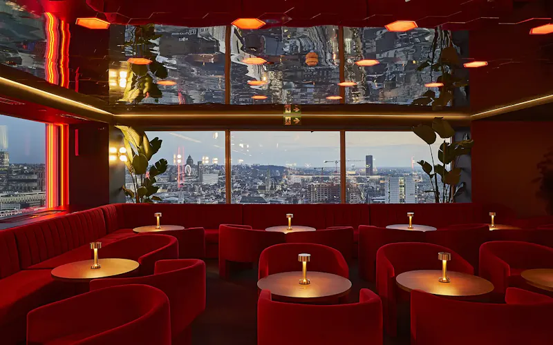 View over Brussels city center from Akai rooftop restaurant. Japanese-Mediterranean fusion. Best view in Brussels.