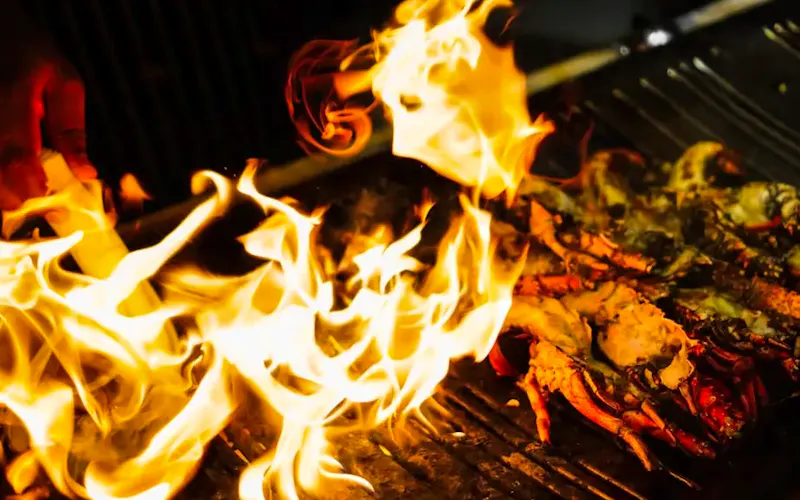 Image of Auberge de l'Etoile Lobsters grilling over intense flames on a barbecue. | Photo by Izzudin Habib, on https://unsplash.com/@habib2510?utm_source=CentralApp&utm_medium=referral